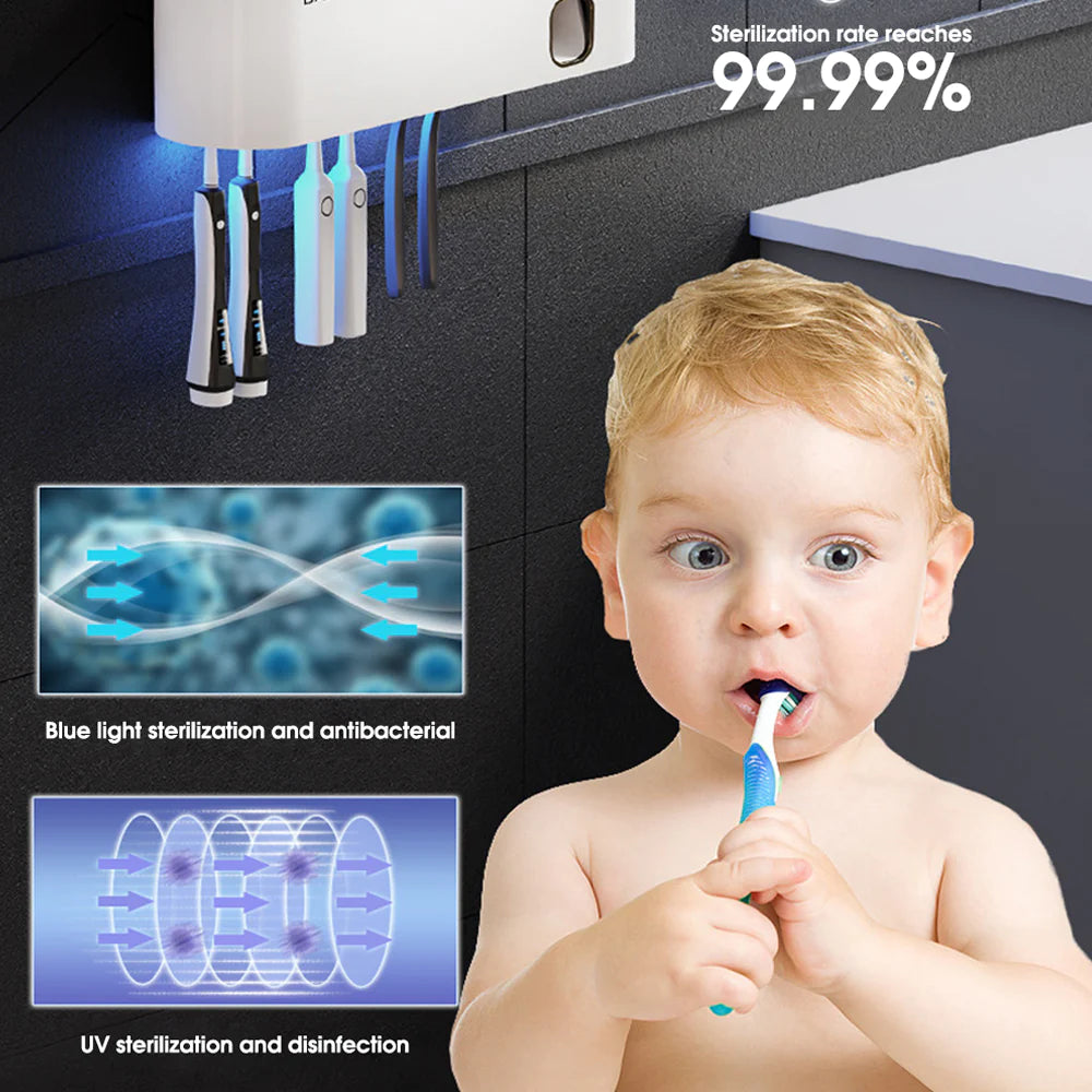 Revolutionary Smart UV Toothbrush Sanitizer Holder with Rechargeable Wireless Design and Hands-Free Toothpaste Dispenser