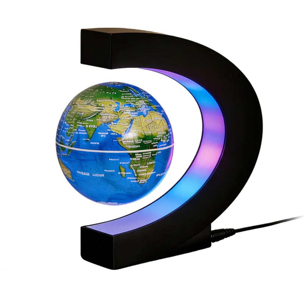 Magnetic Levitating Globe, C-Shaped Stand with Gradient Color LED Light, High Definition World Map, Modern Tech Desktop Decor, Unique Birthday Holiday Gift for Men Women