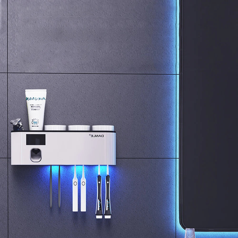 Revolutionary Smart UV Toothbrush Sanitizer Holder with Rechargeable Wireless Design and Hands-Free Toothpaste Dispenser