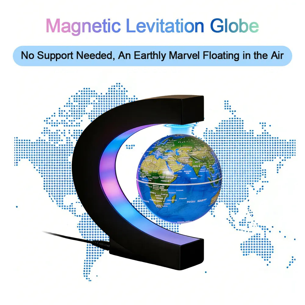 Magnetic Levitating Globe, C-Shaped Stand with Gradient Color LED Light, High Definition World Map, Modern Tech Desktop Decor, Unique Birthday Holiday Gift for Men Women